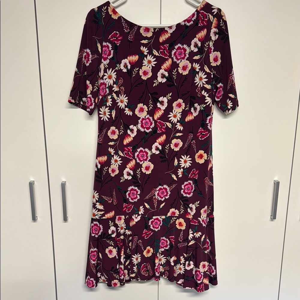 Eliza J Maroon and Pink Floral Midi Dress